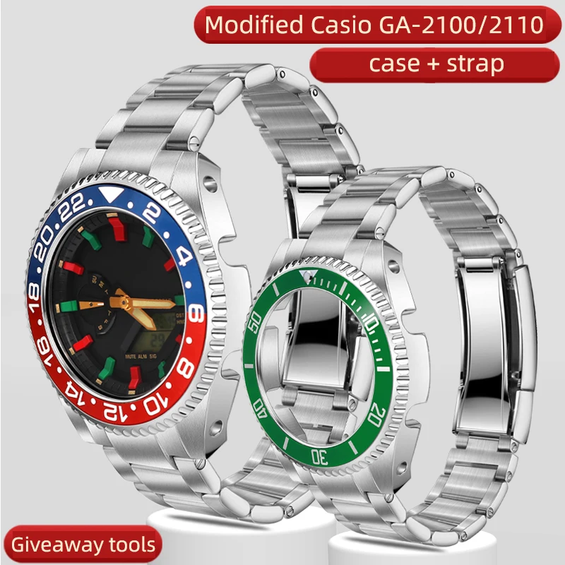 Adatto Per Casio G-Shock Ga-2100/2110 Cassa Cinghia Rolex Acqua Fantasma In Acciaio Inox Modificato Maschio