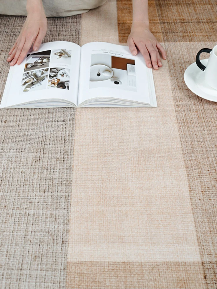 Tapis beige à rayures minimalistes pour salon, tapis de grande