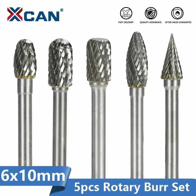 5PCS 1/4 Inch 6mm Shank Die Double Cut Carbide Rotary Burrs Set