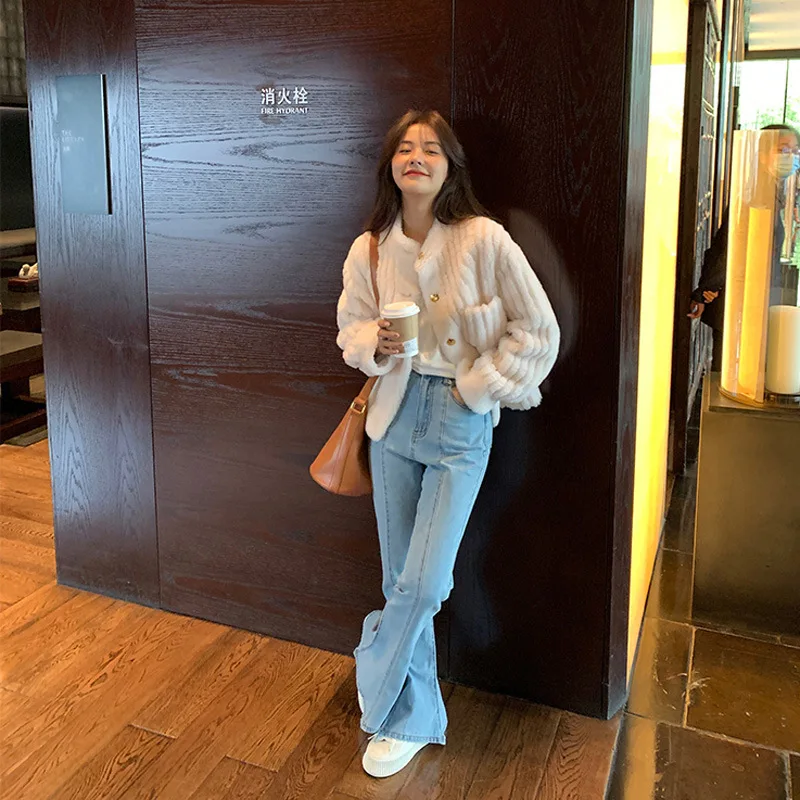 Fur Wholesale Autumn and Winter New Style Small Standing Collar Lamb Fur Wool Sheep Fleece Jacket Women's Short Style