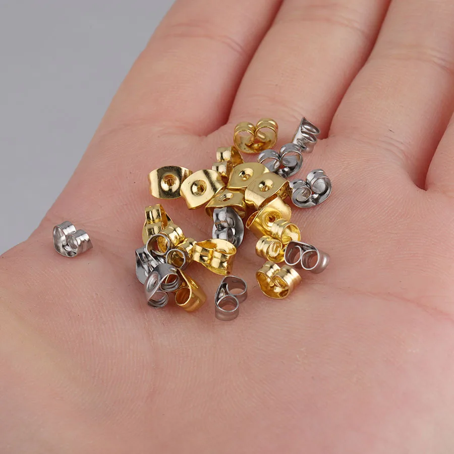 

Rumnvnty 100pcs Stainless Steel Earring Studs Backs Stopper Scrolls Ear Post Butterfly Jewelry Making DIY Blocked Caps Stoppers