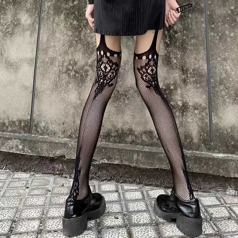 

Gothic Dark Girl Long Sexy Fishnet Stockings Women Classical Design Harajuku Emo Mesh Tights Lingerie Thigh High Garters Hosiery