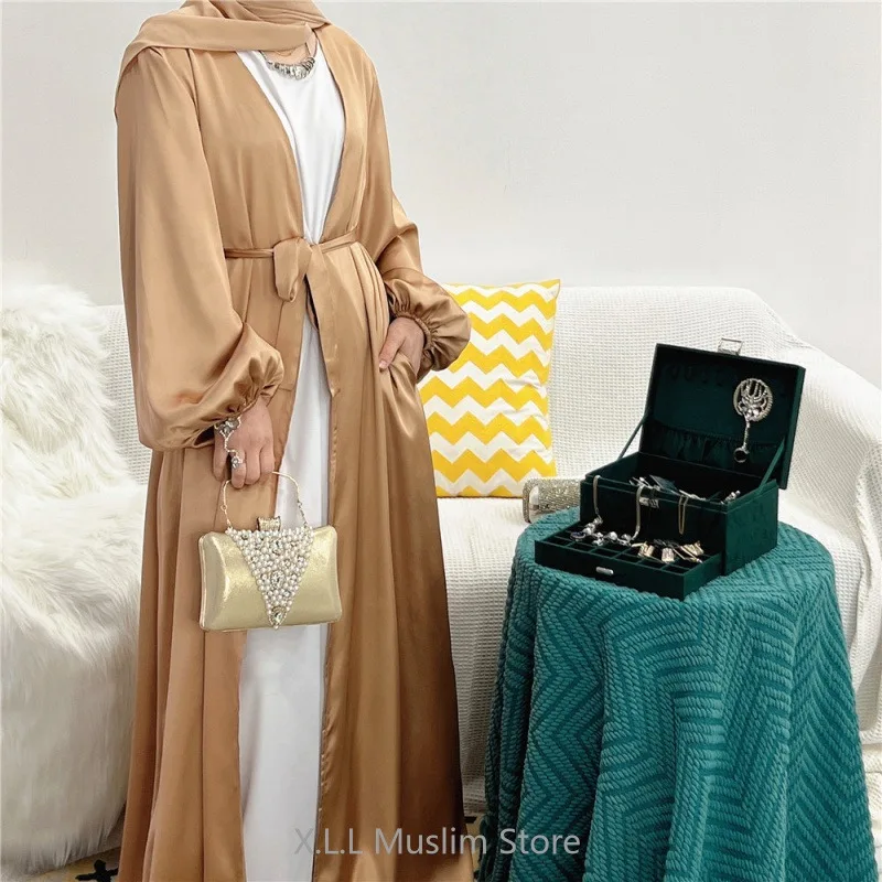 Satin Muslim Fashion Clothes Abayas Dames Dubai Ramadan Dress Jibab Robe Sleeveless And Sleeve Outfit Kaftan Robe Abaya Luxe