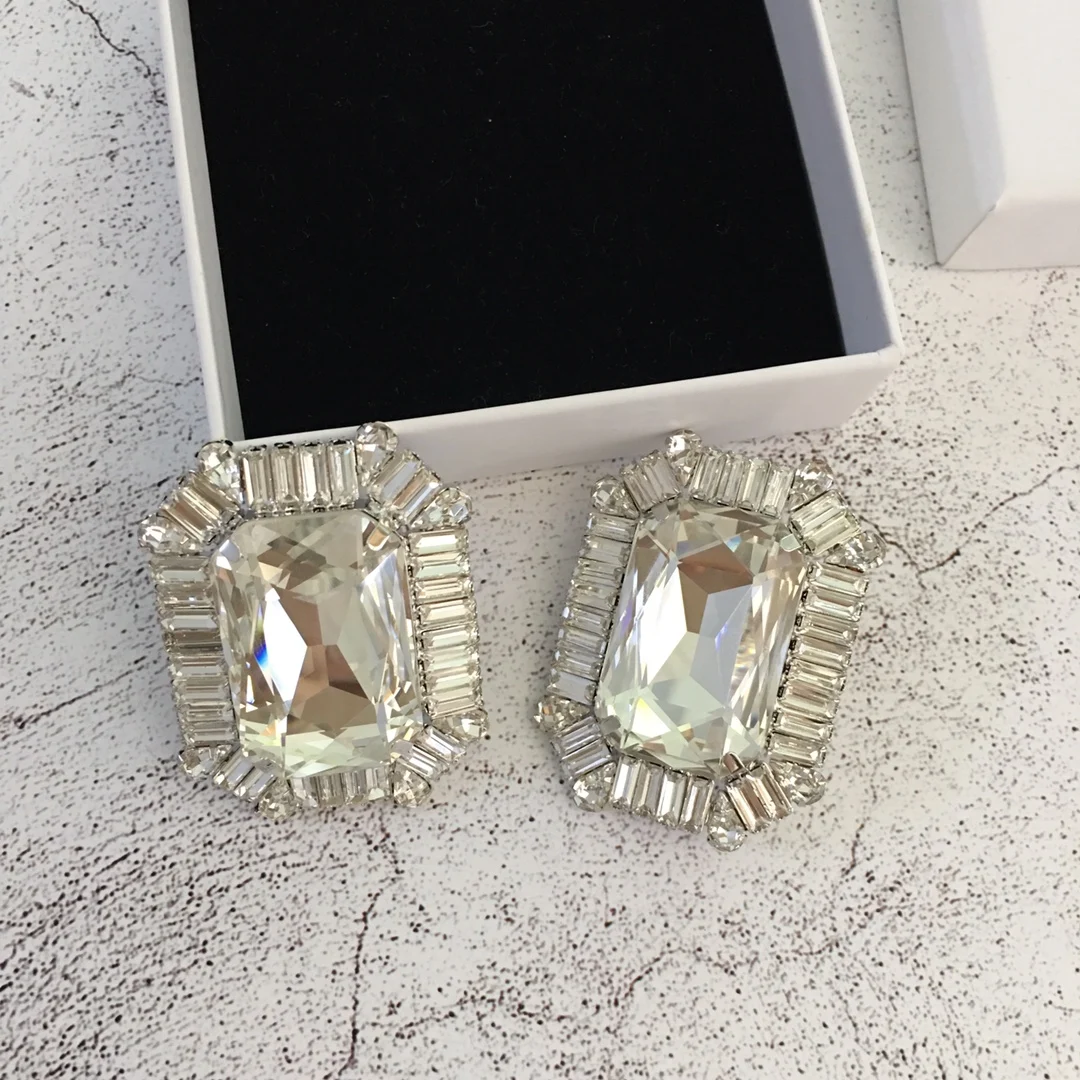 European and American popular geometric crystal ear clips