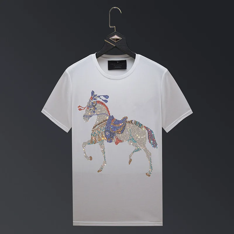 Colorful Rhinestone Horse Graphic T-Shirts for Women - Fashionable Streetwear O-Neck Short Sleeve, Plus Sizes Available
