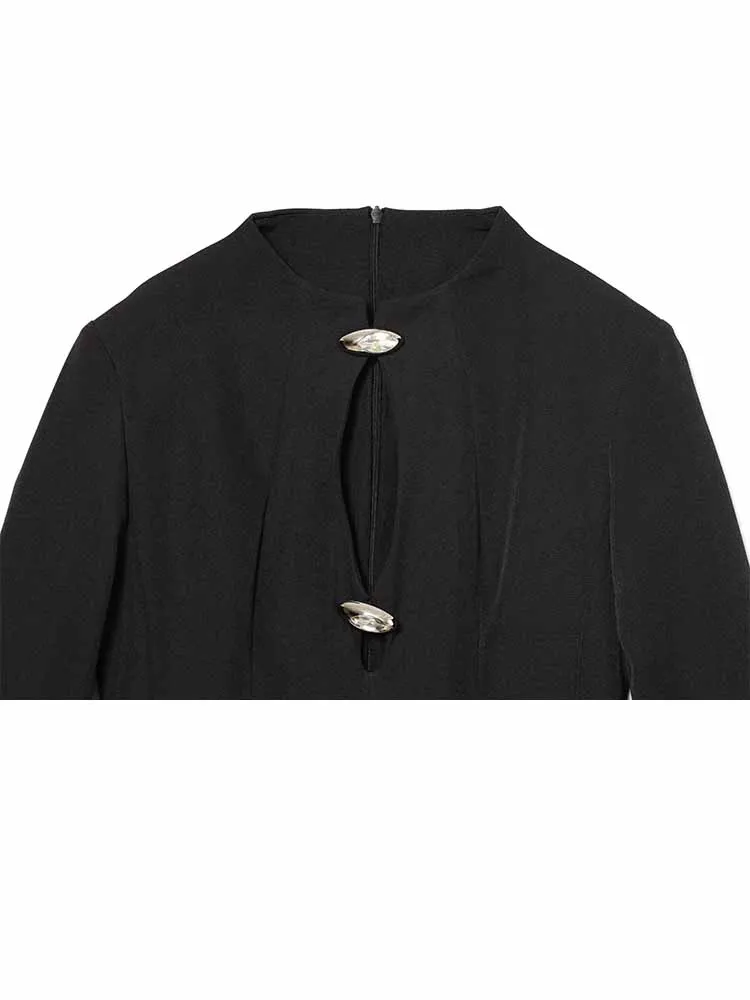 HH Damen Frühlingsmode Rundhals-Kleid mit Hohldesign, Figurbetont, Hüftbedeckend, Langarm, Kurzes Kleid, Vielseitiges Partykleid