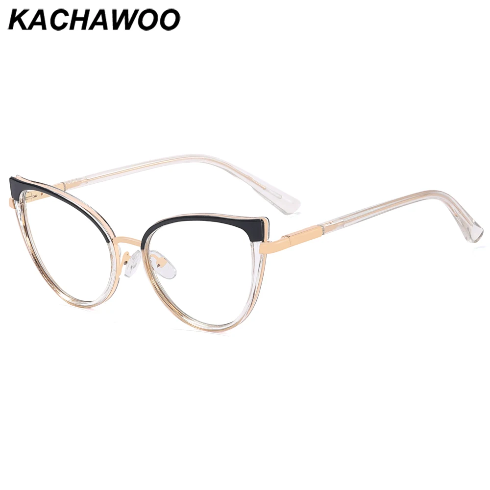 

Женские модные очки Kachawoo, женские очки с защитой от синего света, оправа для очков кошачий глаз из металла tr90 для женщин, винтажный стиль, черный, прозрачный