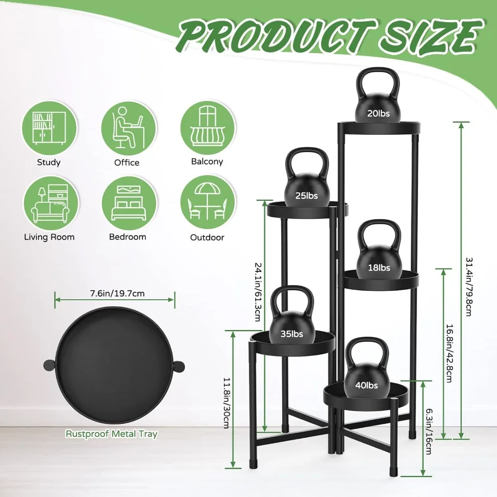 

5 Tier Metal Plant Stand for Indoor Outdoor, Foldable Corner Tall Plant Shelf for Multiple Plants, Flower Pot Holder Display
