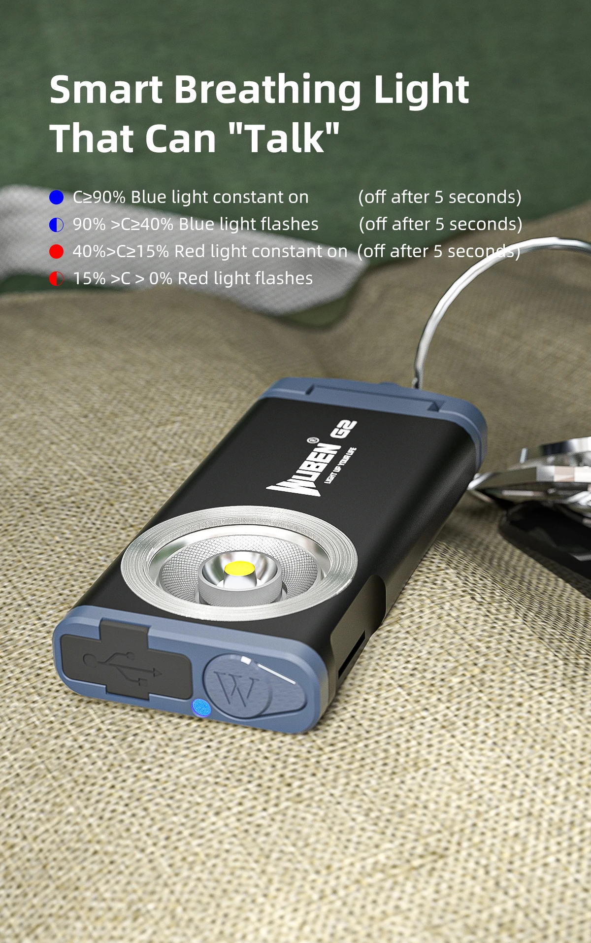 WUBEN G2 Type-C Rechargeable Keychain Light 500Lumens Beam Distance 47Meters Built in battery Magnetic tail Mini Flashlight