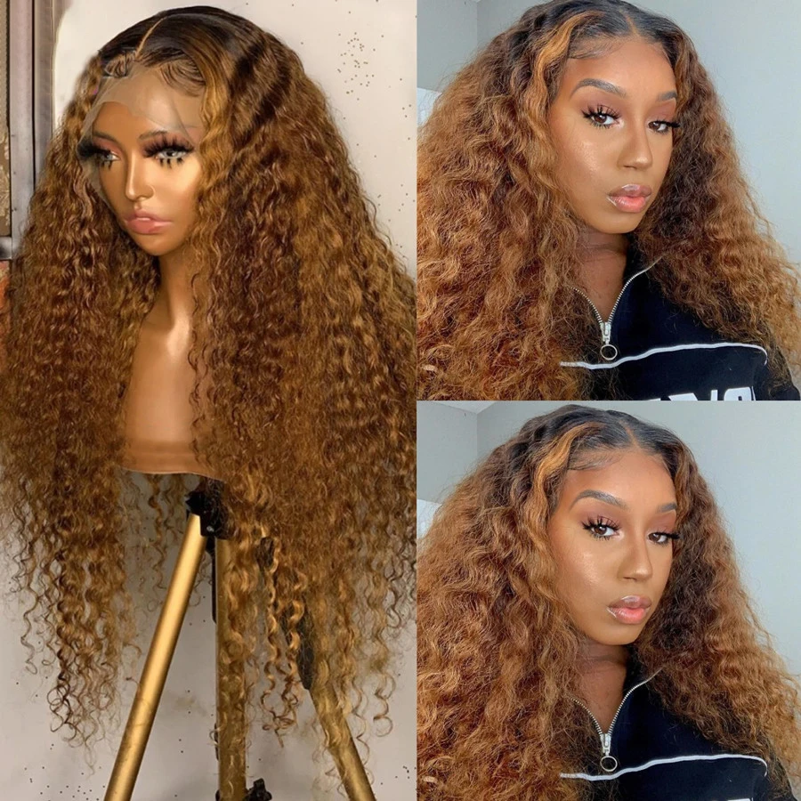 

26 inch Ombre Blonde Kinky Curly Jewish European Human Hair Full Lace Wig For Women 23A Grade Baby Hair Glueless Pre Plucked Wig