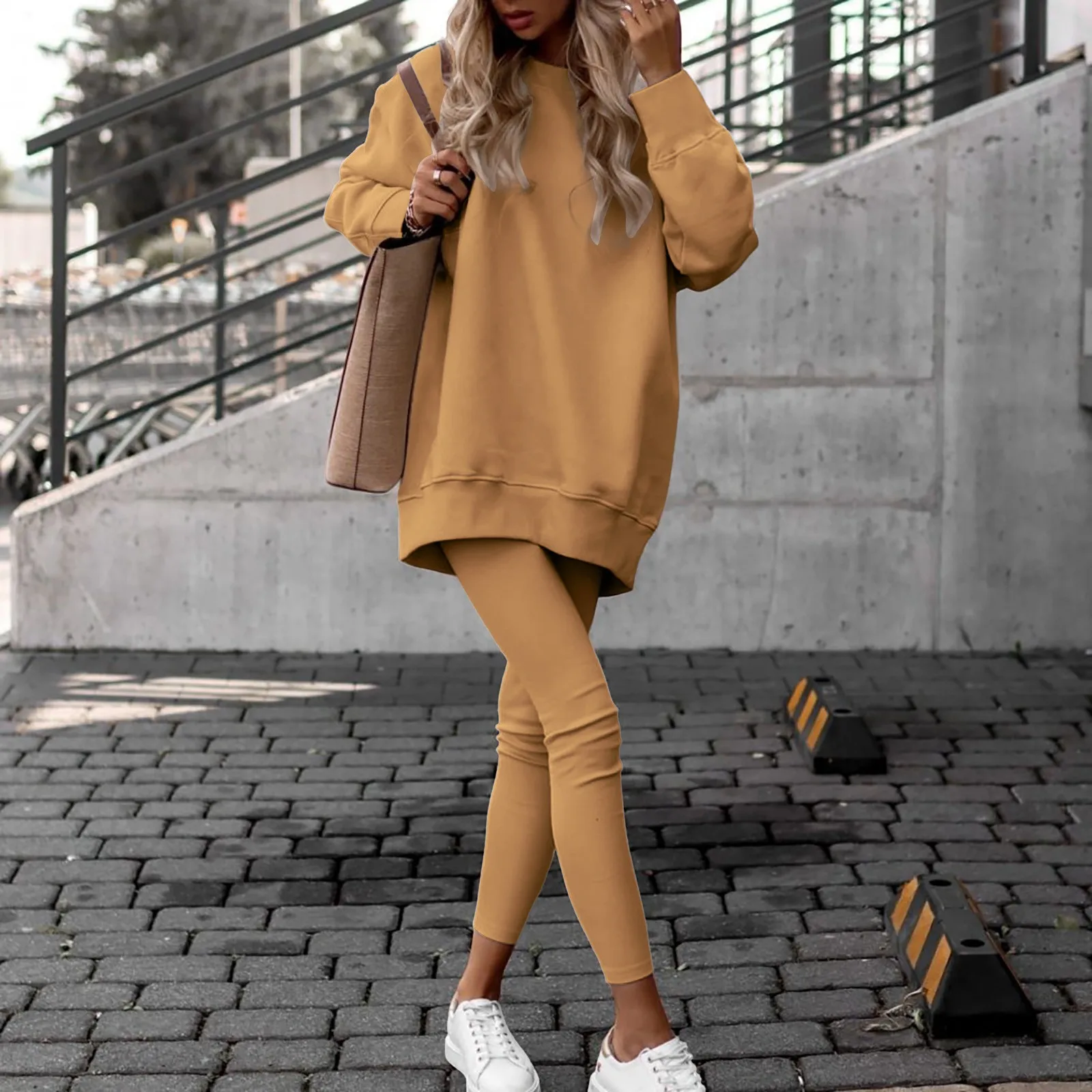 

Women'S Solid Color Two Piece Sets Oversize Shoulder Drop Long Sleeve Autumn Loose Sweatshirt And Pants Fashion Casual Sets