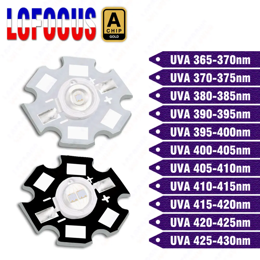 3W 5W LED UV Lamp Light Bulbs UVA Chips Ultraviolet 365nm 370nm 375nm 380nm 385nm 395nm 400nm 410nm 420nm For Scanning Printer