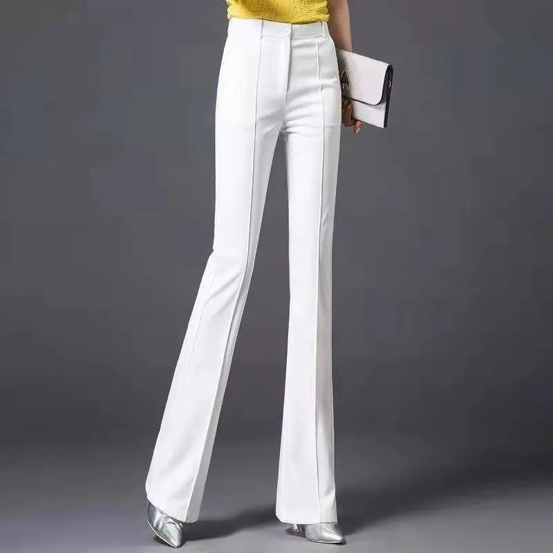 

High Elastic Spring Summer Flare Pants Casual Straight Trousers For Women Work Suit Pants Korean Loose Female Pantalon White 4XL