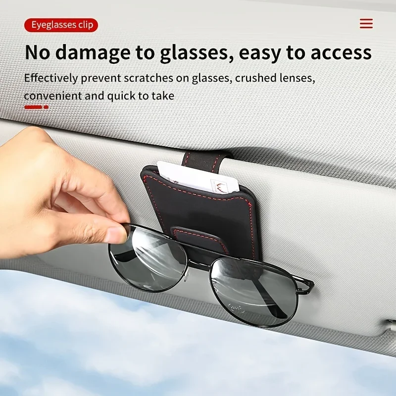 Luxury Suede Leather Car Visor Sunglass and Ticket Holder Clip