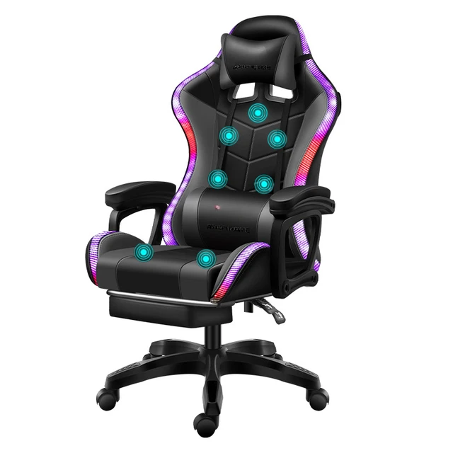 E-Sports RGB Lights PU Gaming Chair with Headrest, Lumbar Support - China Gaming  Chair, Computer Chair