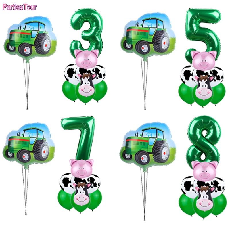Tema Fattoria Trattore Animali Palloncino Set Numero Palloncino Mucche Maiale Palloncino Per Bambini Ragazzo Fattoria Festa Di Compleanno Decorazione 
