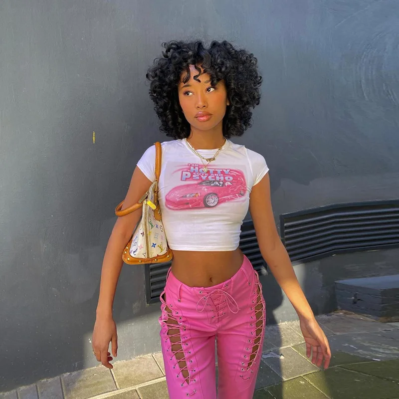 L Am Hotty Cute And Psycho Print T-shirt Short Sleeve Skinny