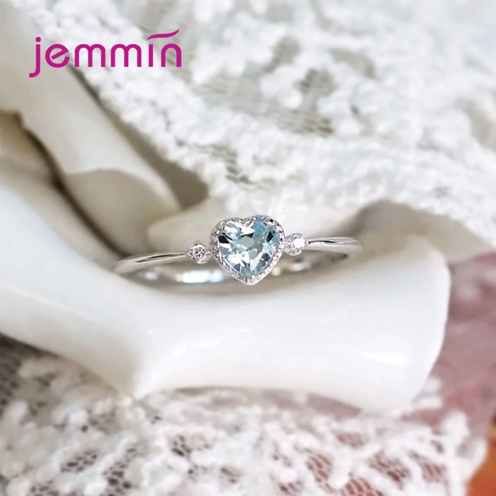 Authentic 100% 925 Sterling Silver Ring Light Blue Love Heart Romantic Finger Ring for Women Wedding Gift For Mother/Wife 2