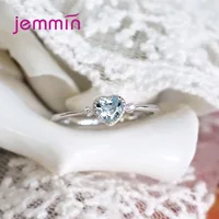 Authentic 100% 925 Sterling Silver Ring Light Blue Love Heart Romantic Finger Ring for Women Wedding Gift For Mother/Wife 2