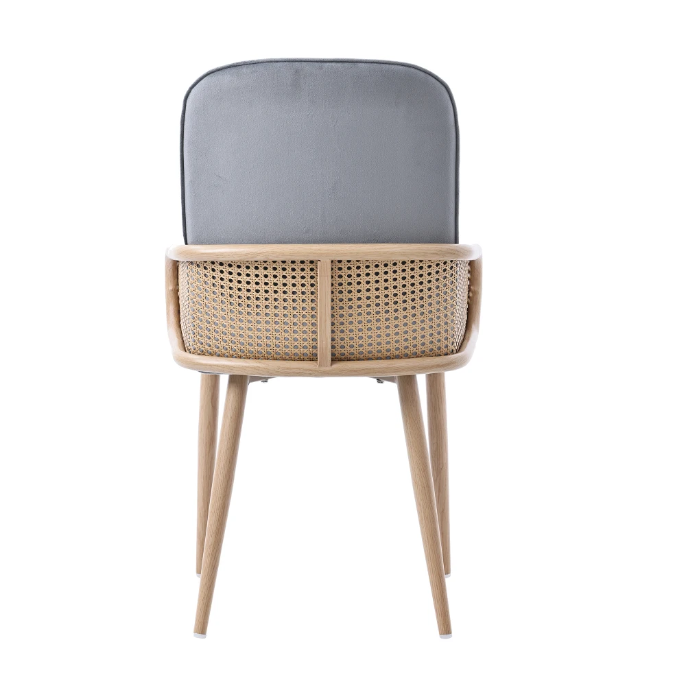 Esszimmerstuhl aus Samt, 2er-Set, Rattan-Design, Wohnzimmer, Schlafzimmer, mit vier Metallbeinen (Holzschneideffekt), Grau – Detail 9