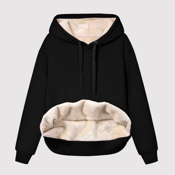 Harajuku Hoodie Women Thick Fleece Lined Hoodie Sweatshirt Winter Velvet Warm Long Sleeve Hoodies Solid Color Loose Y2k Clothes 2