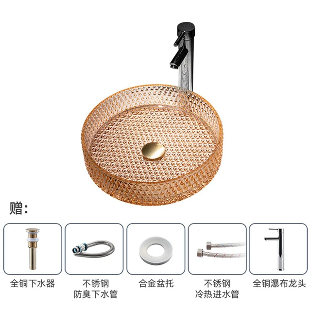 อ่างล้างหน้าแบบกลมบนเคาน์เตอร์ อ่างล้างหน้ากระจกนิรภัยโปร่งแสงพร้อมอ่างล้างจานแบบพับเก็บได้ อ่างล้างหน้าในห้องน้ําสําหรับห้องน้ํา 6 อ่างล้างหน้าแบบกลมบนเคาน์เตอร์ อ่างล้างหน้ากระจกนิรภัยโปร่งแสงพร้อมอ่างล้างจานแบบพับเก็บได้ อ่างล้างหน้าในห้องน้ําสําหรับห้องน้ํา 6