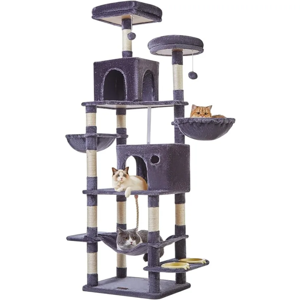 

76-Inch Cat Tree Cat Tower for Indoor Cats, Plush Multi-Level Cat Condo with 12 Scratching Posts, 2 Perches, 2 Caves, Hammock