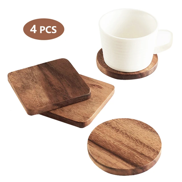 4PCS Wood Drink Coasters For Drinks, Heat Resistant Coffee Table