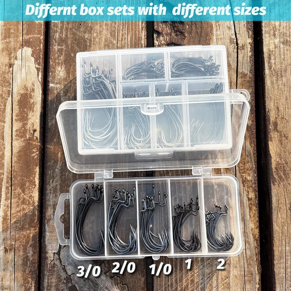 Wurmhaken Boxed Wide Gap Texas Rig Jig Crank High Carbon Steel Offset Widerhaken Wurmhaken Set Angelgerät Soft Lure Angelhaken