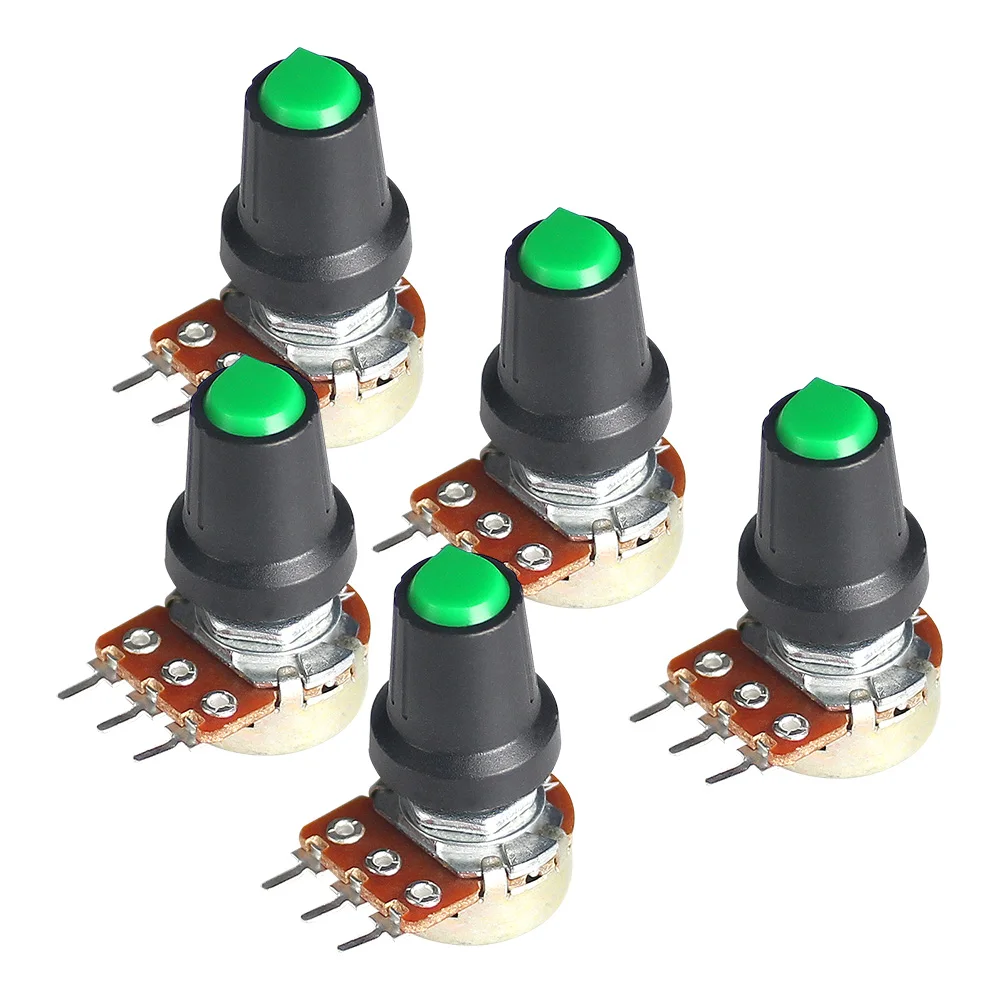 5Set WH148 Potentiometer 15mm 3pin 1K 2K 5K 10K 20K 50K 100K 250K 1M with green AG2 Knob Cap Linear Potentiometers Kit xcr3d 3d printer parts 100k b3950 ohm ntc thermistor cable 1m 2m with dupont terminal temperature sensor for heated 1pcs