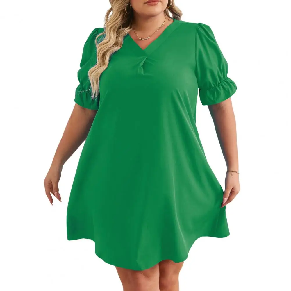 

Solid Color Dress Stylish Women's V-neck Casual Dresses Loose Fit Knee-length Dress Solid Color Outfit for Summer Plus Size