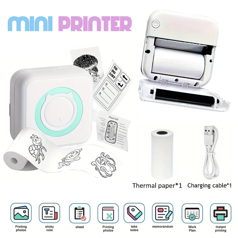 미니 프린트 휴대용 잉크 프리 열전사 프린터 사진 포켓 열전사 라벨 프린터 58..