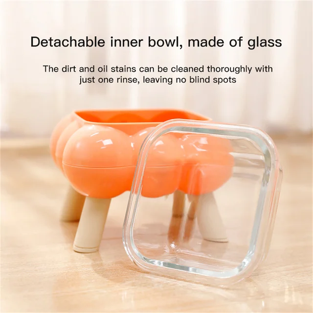 1 PCS New cat eating tall bowl bubble glass four-legged high-leg cat bowl easy to clean pet high-legged neck bowl 5