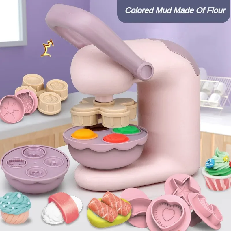 Children Play House Clay Toys Clay Colored Non-toxic Light  Plasticine Diy Ice Cream Machine Noodle Burger Fluffy Prop Girls 4