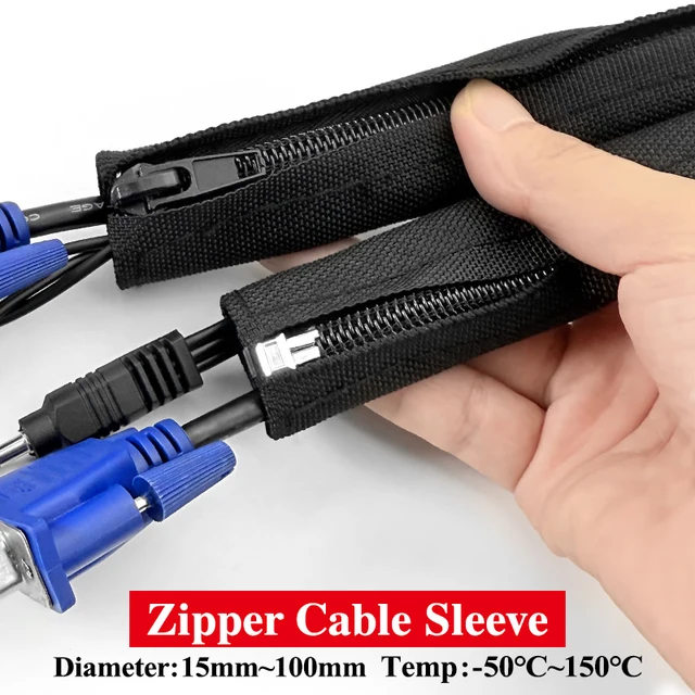 ปลอกสายซิป 16 20 30 40 50 60 70 80 90 100 มม. ใช้ซ้ำได้ ป้องกันสายพันกัน ทนทานต่อการสึกหรอ สำหรับจัดระเบียบสายไฟในบ้าน/สำนักงาน/อุปกรณ์ 1