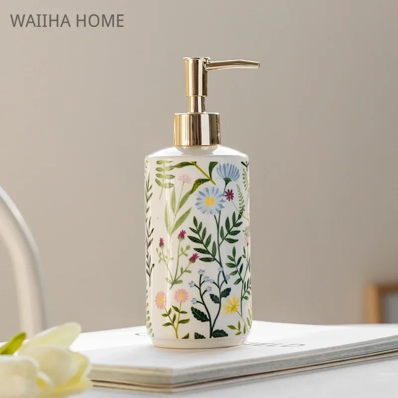Liquid Shampoo Ceramics Bottle 430ml American Style Flower Pattern Home Lotion Bottle Dispenser Hotel Bathroom Supplies Shampoo Dispenser