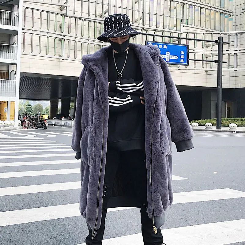 

Oversized Hoodies Coat Winter Plush Parka Male Faux Fur Coat Loose Thick Warm Zipper Overcoat Long Fluffy Jackets Outwear 2023