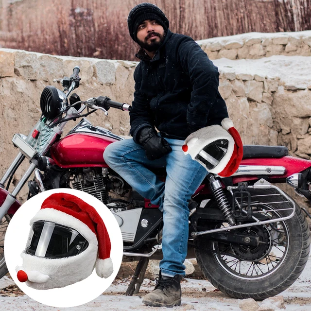 Housse de casque de Moto pour hommes, chapeau de noël en peluche