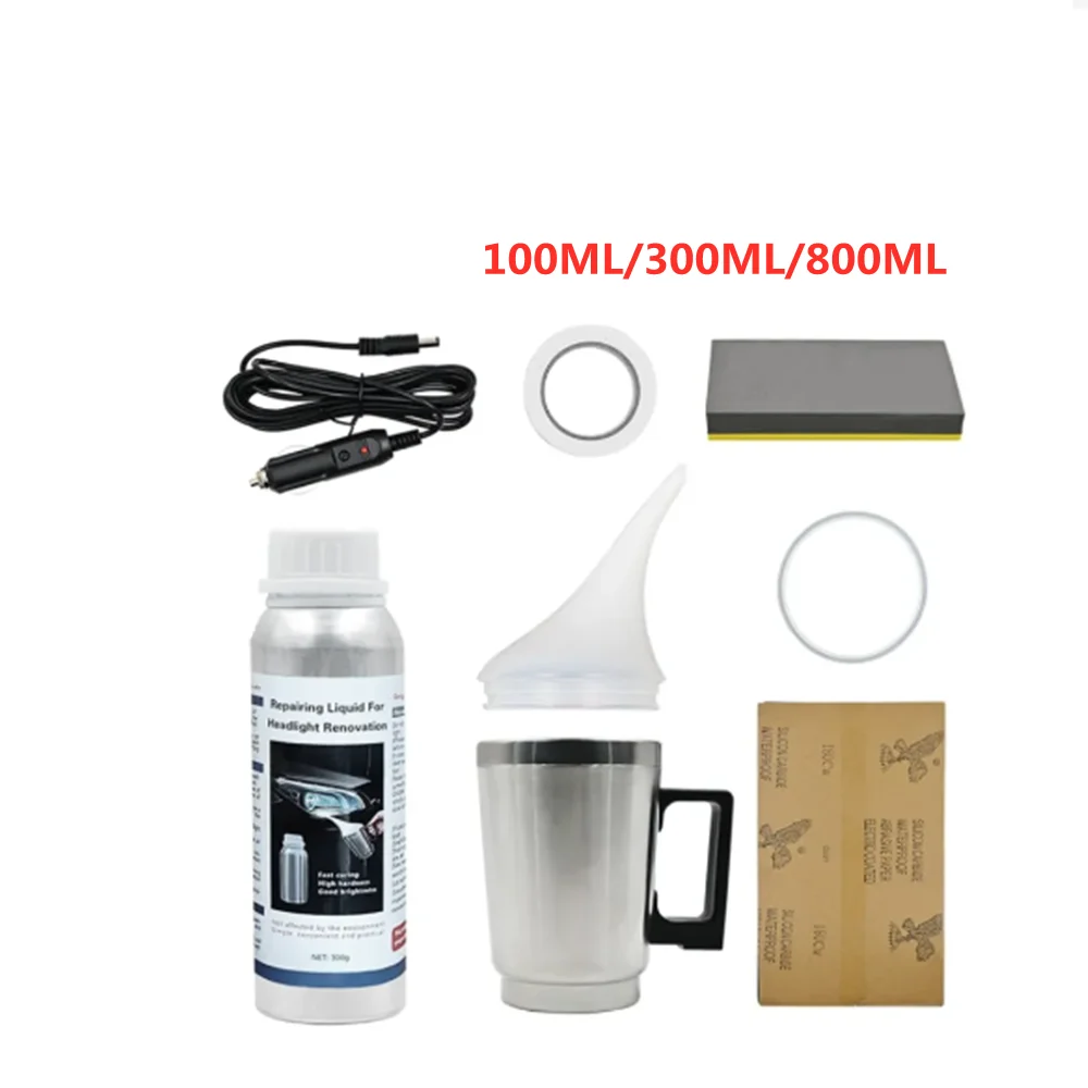 100/300/800ML Full Set Car Headlight Chemical Polishing Kit Repair Fluid Liquid Polymer Restoration Headlamp Refurbishment Tool