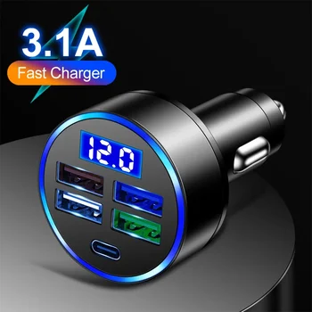 Caricabatteria da auto multiporta 15,5 W 4USB Caricabatteria da auto Tipo-C Display digitale Adattatore di alimentazione per caricabatteria da auto 5 V 3,1 A con rilevamento della tensione