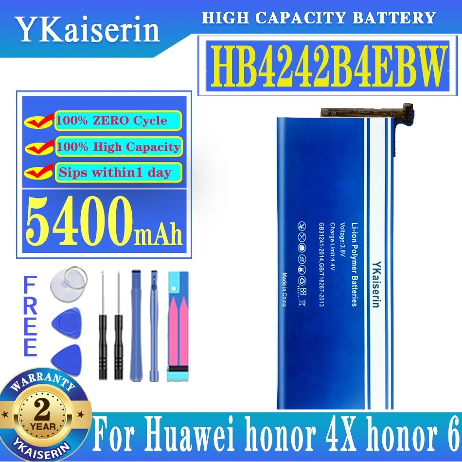 

Аккумулятор ykaisin для Huawei HB4242B4EBW, для Honor 6 4X, 5400 мАч, Высококачественная сменная батарея, перезаряжаемые батареи для мобильных телефонов