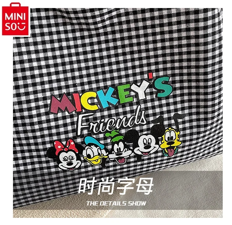 MINISO Disney Family Women's Large Capacity Cartoon Anime Mickey Donald Duck Rice Print One Shoulder Shopping Bag Handbag