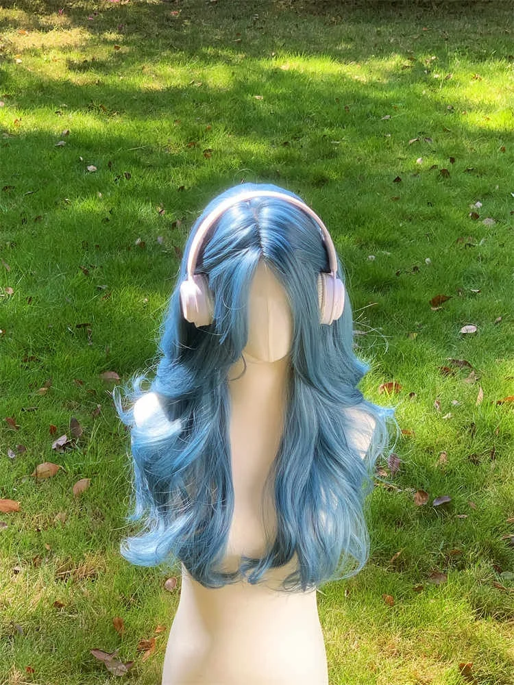 Blue Synthetic Curly Wigs for Women Daily Use