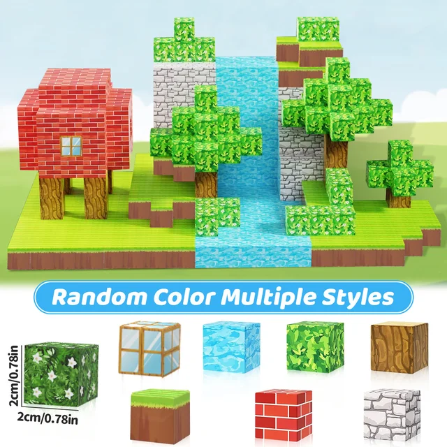Magnetic Building Blocks Stacking Construction Set STEM Sensory Toys for Mine World Kids Boys Girls Ages 3+ DIY Magnet Cube Gift 6