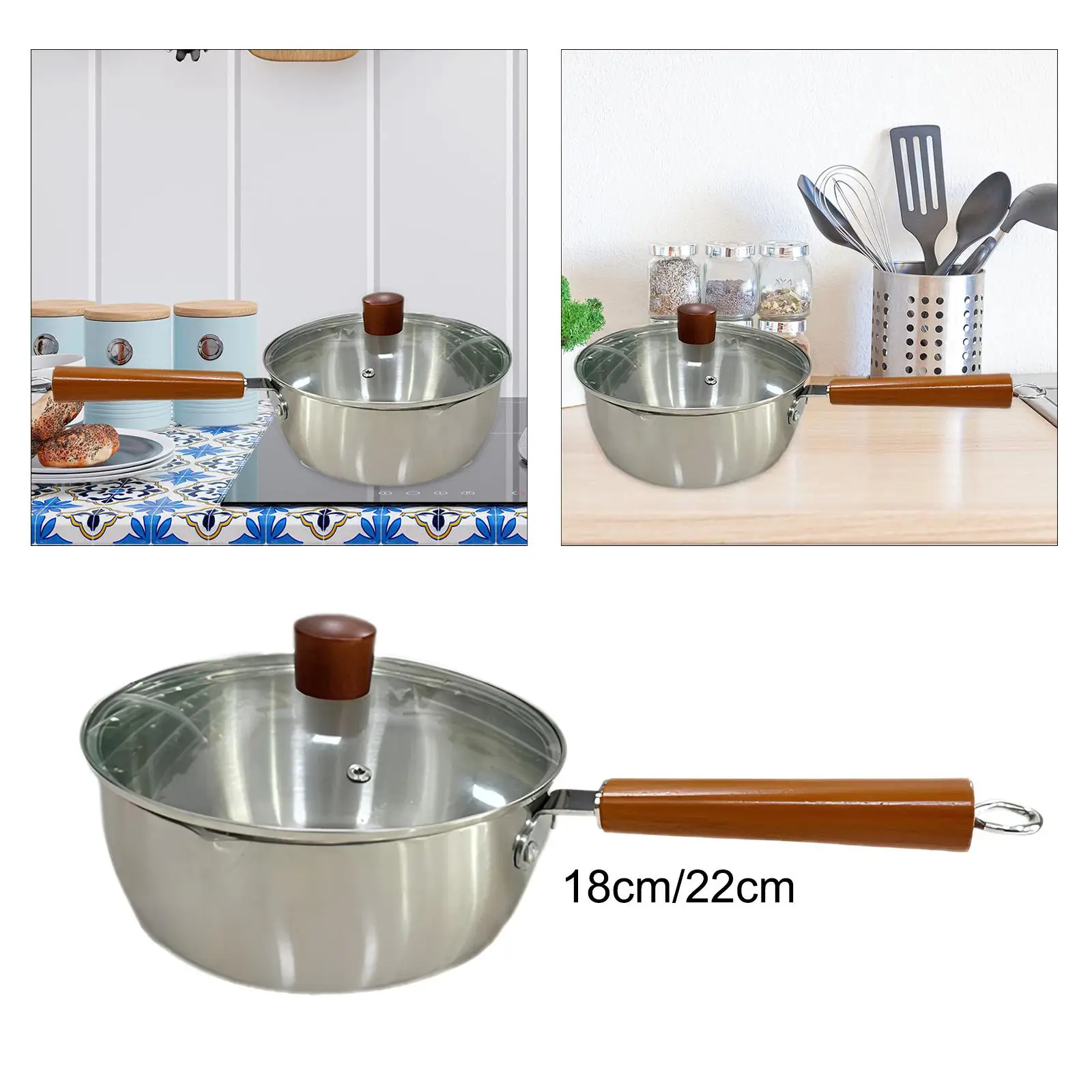 Stainless Steel Saucepan with Glass Lid with Scale Milk Noodles Pasta Pot Stockpot for Kitchen Outdoor Home Restaurant Cookware