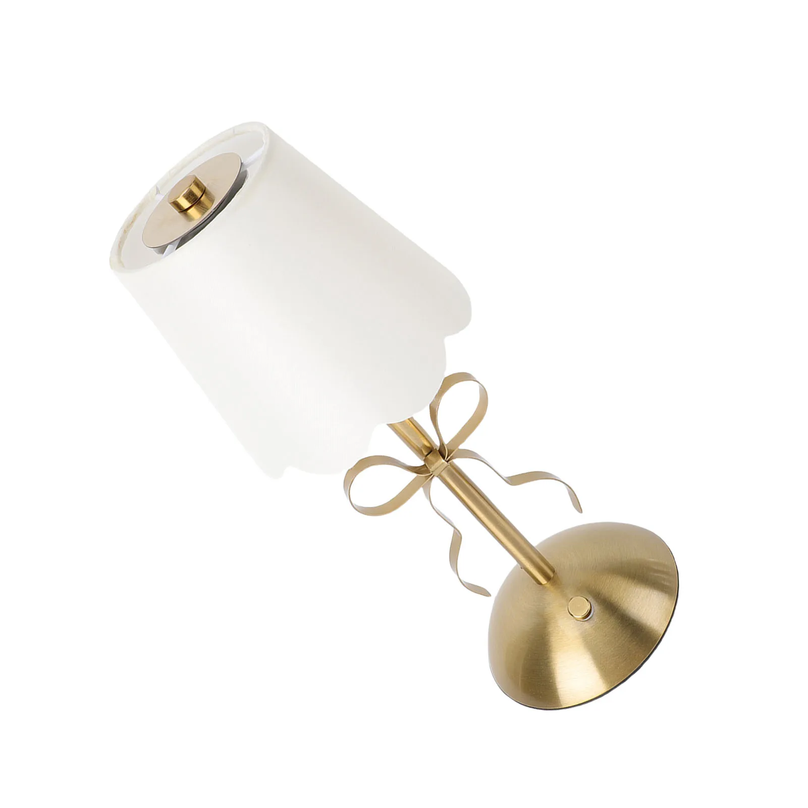 Bow Table Lamp with Fabric Shade Cute Decorative Metal Rechargeable Cordless Bedside Lamp for Bedroom Cute Bedside Touch Lamp