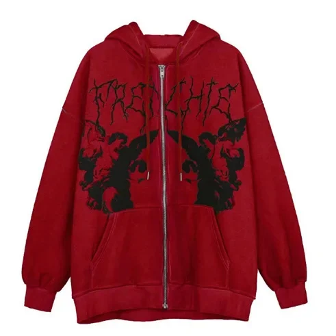 Hooded Hoodies Japan Women Korean Fashion Streetwear Casual Thicken 2022 Autumn Spring Long Sleeve Short Jacket Coat Black Grey