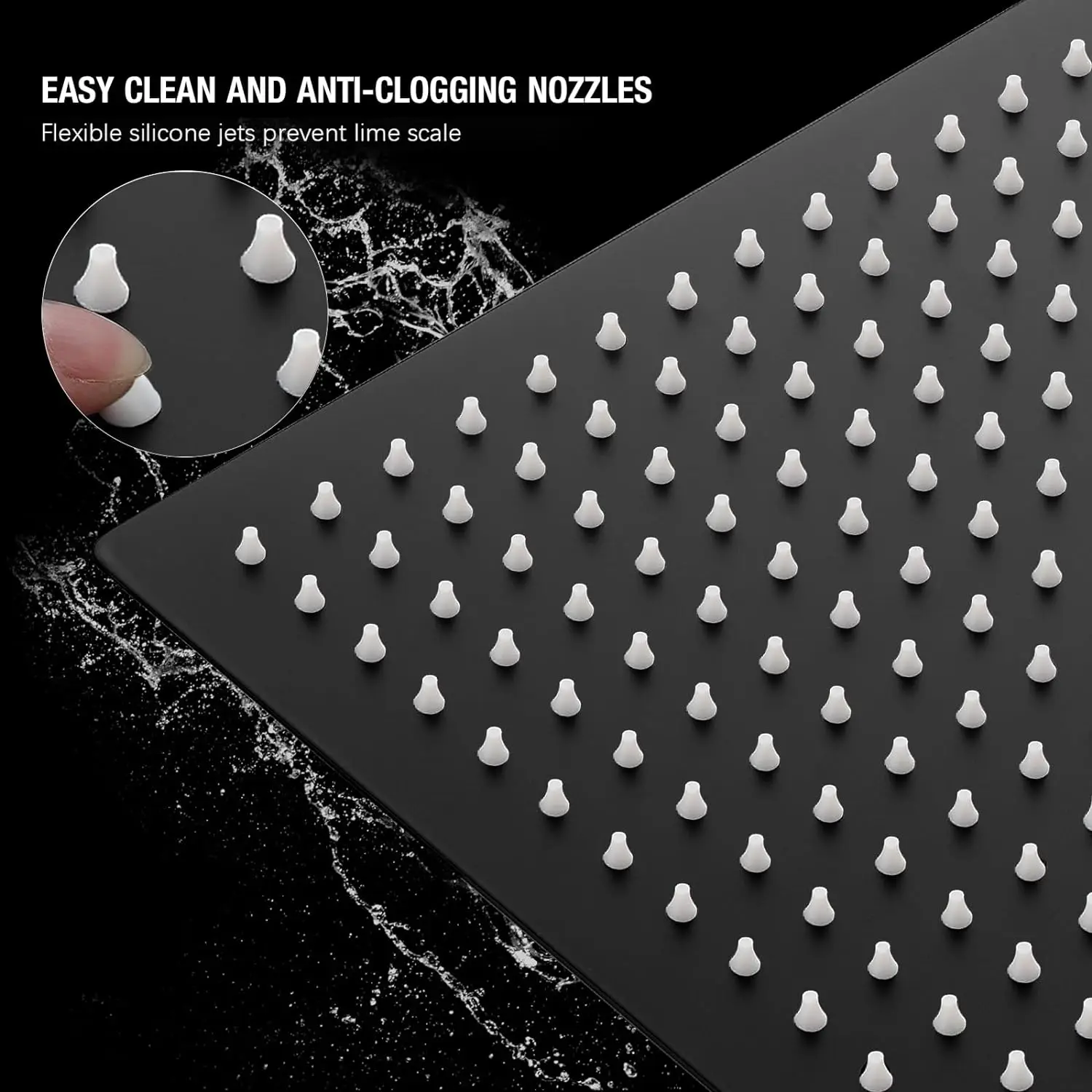 KEMAIDI Black Rainfall Shower Head High Pressure Square Stainless Steel Showerhead with Silicone Nozzle Ultra Thin Water Saving 5