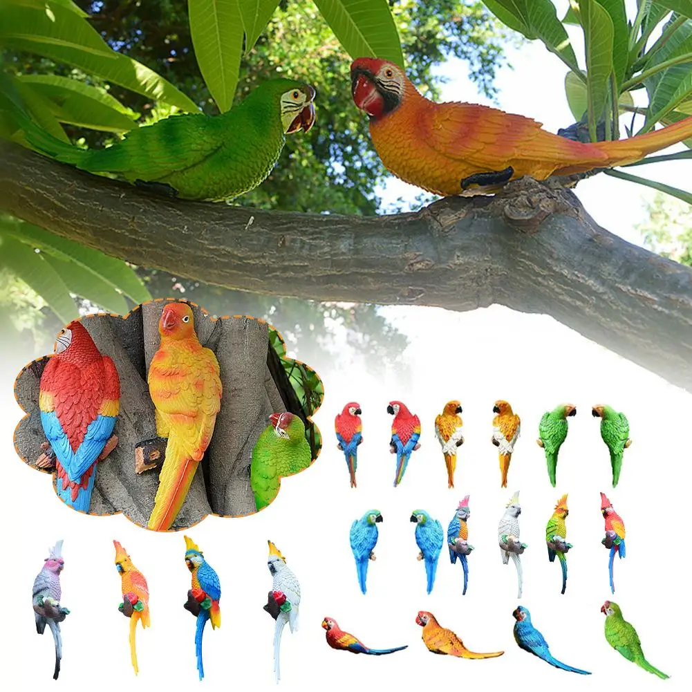 

Resin Parrot Statue Wall Mounted Simulation Wall Hanging Hanging Tree Parrot Crafts Wall Bird Tree Decorations Model Garden V2W0