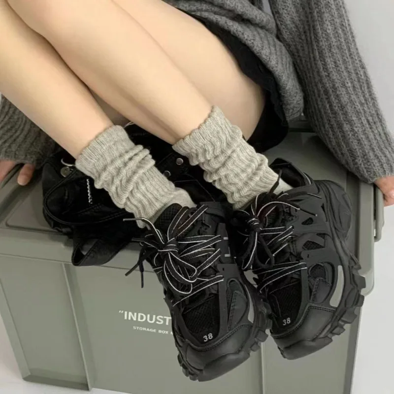 Women Socks Black White High Quality Mid-length Pile up Socks Spring Autumn Simple Trends Casual Cotton Sports Middle Tube Sock